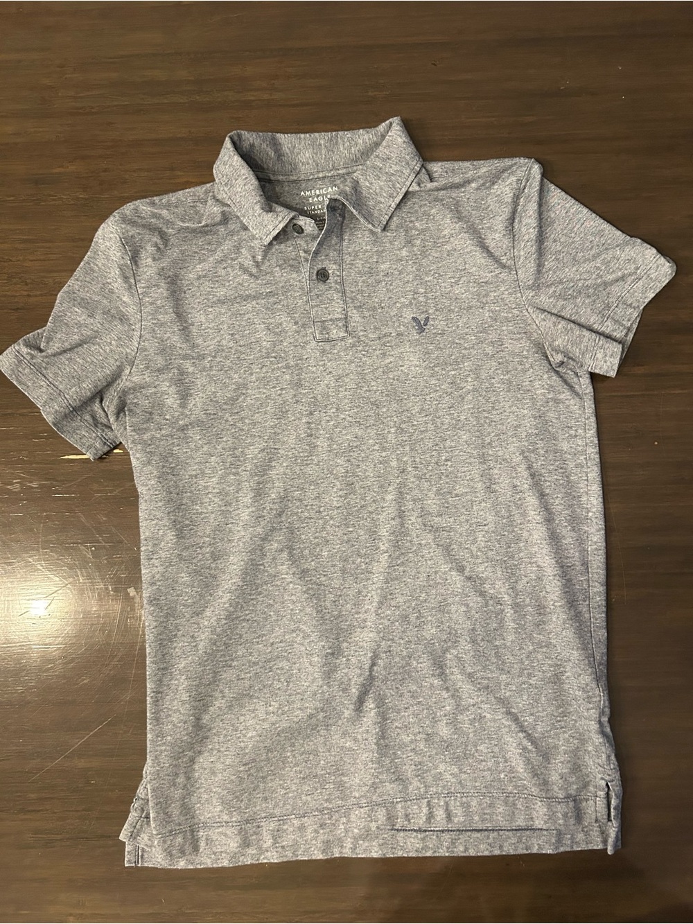 American Eagle Outfitters Men's Light Heather Grayish-Blue Polo